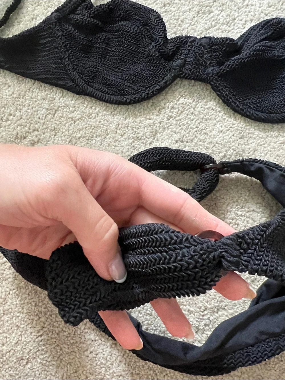 Monday swimwear black bikini set bra top small scrunch crinkle Maui top